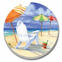 3" Multicolor Beach Chair & Umbrella Car Coaster