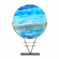 22" Round Blue Oceanside Glass Platter with Stand