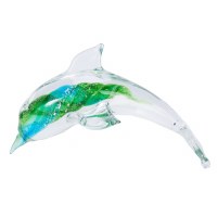 8" Green & Blue Swirl Core Glass Dolphin