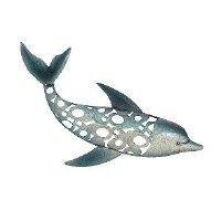 19" Medium Openwork Metal Dolphin with Tail Up Coastal Wall Art Plaque