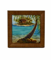 14" Square Island Hut Gel Framed Print