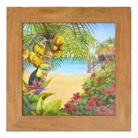 14" Square Tropical Island Toucan Gel Textured Print with No Glass