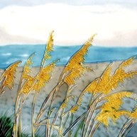 8" Square Gold Sea Oats on Beach Ceramic Tile