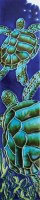 3" x 16" Swimming Green and Blue Sea Turtles Painted Tile