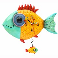 14" Yellow and Turquoise Wide Eye Fish Clock