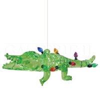 5" Green Glass Christmas Lights Alligator Ornament