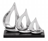 11" 3 Silver Sailboats on Black Base Sculpture