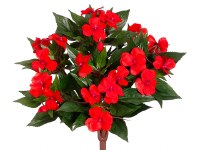 13" Faux Red Impatiens Bush