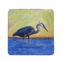 4" Square Blue Heron Rubberized Coaster