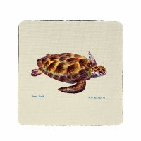 4" Square Gold Sea Turtle on Blue Coaster