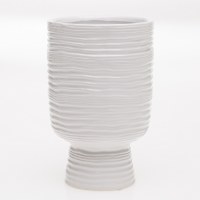 9" White Line Textured Ceramic Vase