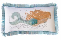 14" x 28" Aqua Embroidered Mermaid Cotton Pillow