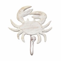 9" Whitewashed Wooden Crab Wall Hook
