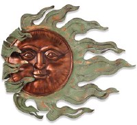 27" Verdigris and Copper Metal Wind Blown Sun Wall Art Plaque