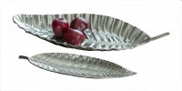 24" Large Silver Textured Leaf Tray