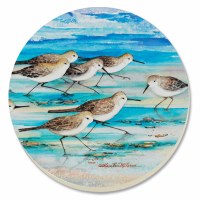 4" Round Set of 4 Blue and Brown Sandpiper Coasters