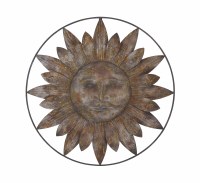 30" Rusty Round Sun Face In Ring