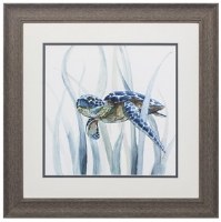 19" Square Right-facing Turtle in Seagrass Framed Print Under Glass