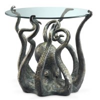 25" Round Glass Top Verdigris Octopus Table