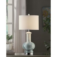 28" Beige & Aqua Ceramic Lamp