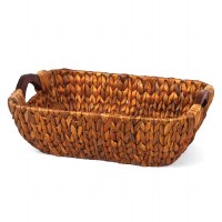 14" Rectangular Brown Woven Hyacinth Wood Handled Basket