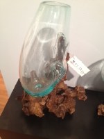 10" Medium Glass Bowl with Natural Root Base