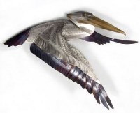 26" Pelican Flying Wings Down Coastal Metal Wall Art Plaque MM134
