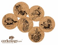 4" Set of 6 Mermaid Cork Coasters