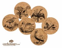 4" Set of 6 Coastal Bird Cork Coasters