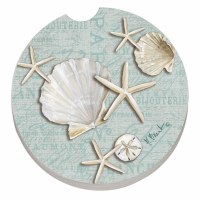 3" White and Blue Starfish & Scallop Shell Car Coaster