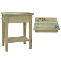 13" Natural Distressed Wood Beach Blue Motif Table