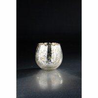 5" Silver Gold Round Crackle Glass Votive Holder