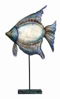 15" Aqua and Brown Capiz Fish on Stand