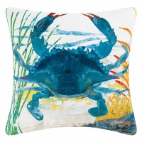 18" Square Blue Multicolored Crab Decorative Watercolor Pillow