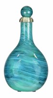15" Blue and Turquoise Striped Glass Bottle with Stopper