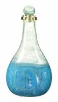 19" Clear and Turquoise Glass Bottle with Stopper