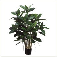 39" Faux Green Artificial Rubber Leaf Plant in Pot