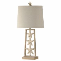 33" Distressed Beige Finish Triple Starfish Tower Lamp