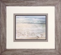 20" x 18" Sandpiper Couple on Beach Coastal Print in a Distressed Gray Under Glass