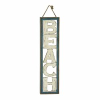 41" x 10" Distressed White Finish Open Work "Beach" Sign