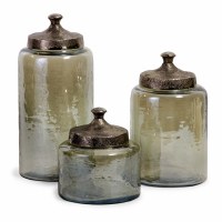 13" Set of 3 Green Glass Canisters 13" Set of 3 Green Glass Canisters