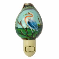 6" Blue Painted Heron Shell Night Light