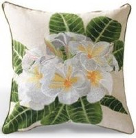 18" Square White Plumeria Linen Pillow