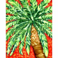 8" Square Green Palm Tree on Red Ceramic Tile