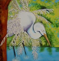 6" Square Multicolor Great Egret Dancing Ceramic Tile