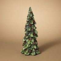 18" Green & Red Holly & Pinecone Tree