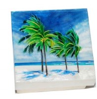 3" Square Painted Capiz Beach Palms Box