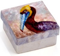 3" Square Painted Capiz Brown Pelican Box