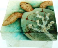 3" Square Painted Capiz Multi-pastel Sea Turtle Box