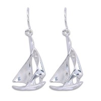 Shiny Silver Sailboat French Wire Earrings